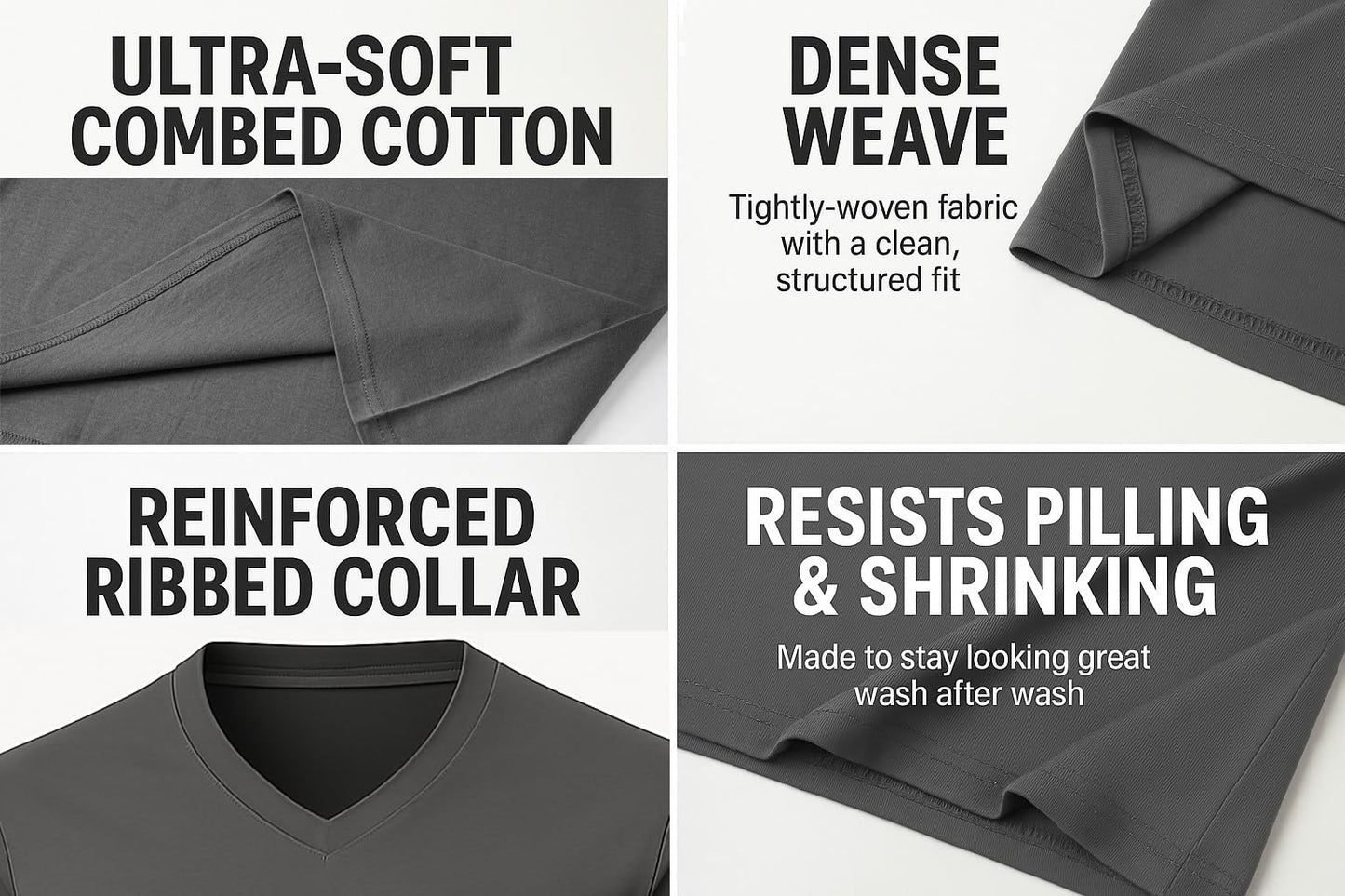 2-Pack Bulk Men’s V-Neck T-Shirts – Soft Pre-Shrunk Premium Cotton, Short Sleeves, Reinforced Collar, Crew Neck, Casual Fit