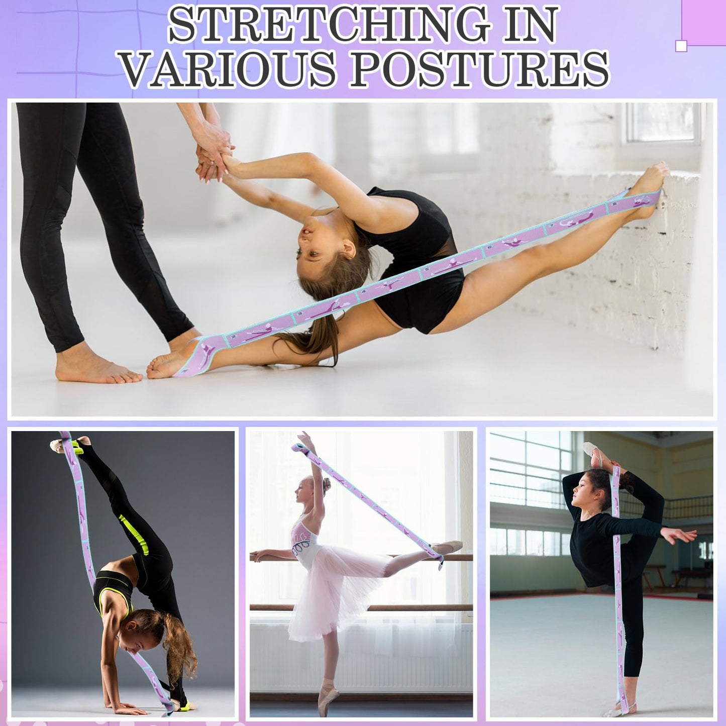 1 Pcs Stretch Strap for Kids Elastic Gymnastics Stretching Ballet Dance Band with 8 Loops Adjustable Exercise Training Resistance Strap for Children Stuff Pilates Latin Yoga Equipment (Purple)