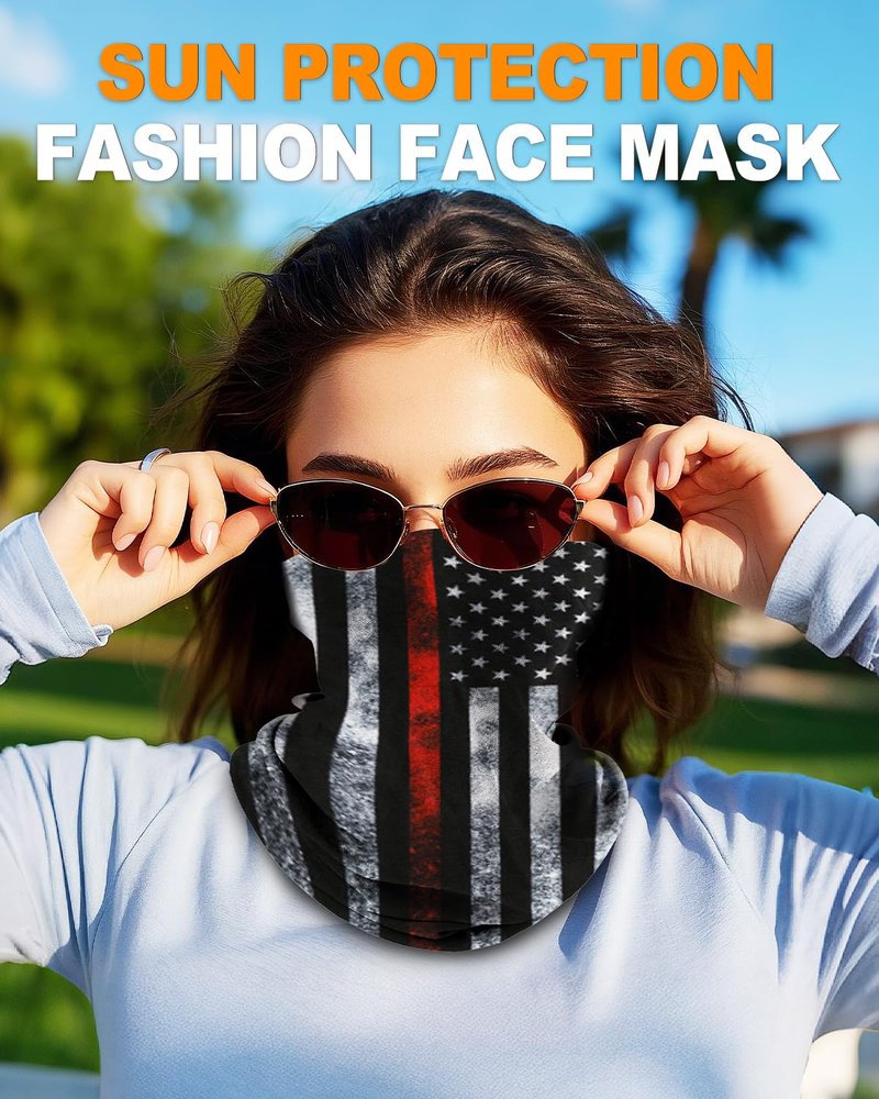 Lauzq 4Pack Neck Gaiter for Men Women Face Cover Mask Head Wrap Balaclava Headwear Bandana Headband Magic Scarf (A-Flag-1, one size)