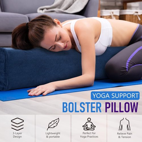 ABCDLIFE Yoga Bolster Pillow for Restorative Yoga Rectangular Pillow High Density Foam Firm Yoga Cushion for Sitting on Floor with Washable Suede Cover and Carry Handle for Travel 26 x 9.8 x 5in