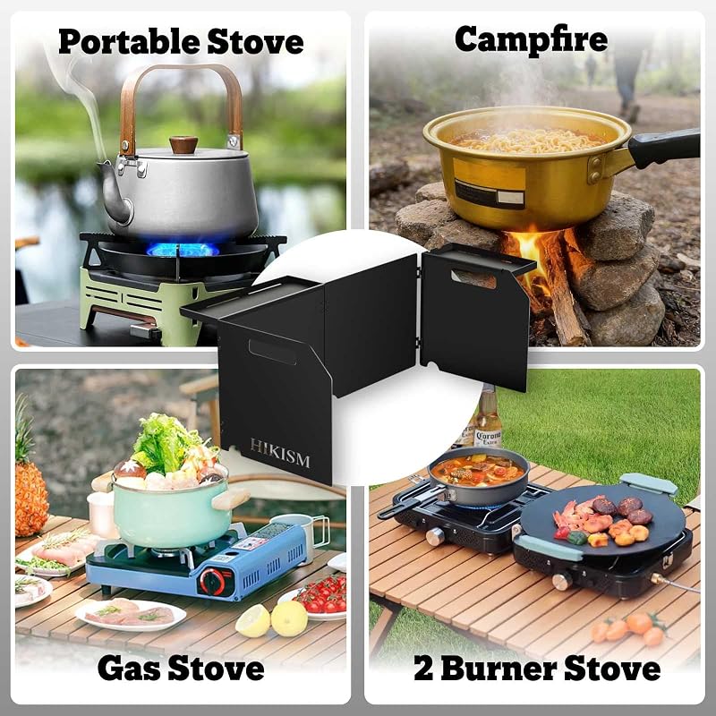 Wind Screen for 2-Burner Camp Stove - 59cm/23in, Black, Folding Steel Windscreen