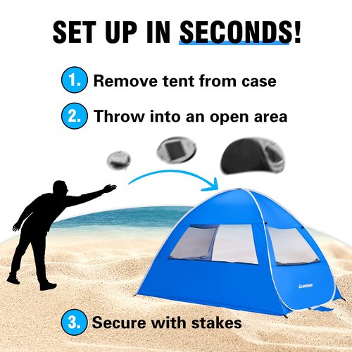 Pop Up Beach Tent for 4 Person with UPF 50+ Protection,Automatic Easy Setup Waterproof Beach Shade,Lightweight and Portable Beach Tent Sun Shelter - Dark Blue