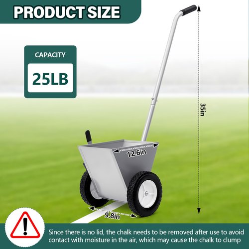 PullCrease 25 Pound Capacity Baseball Field Dry Line Chalker, Wheeled Heavy Duty Steel Athletic Striping Marker Dry Line Painter, Standard Striping Machine, 2" Lines Chalker Machine Without Cover