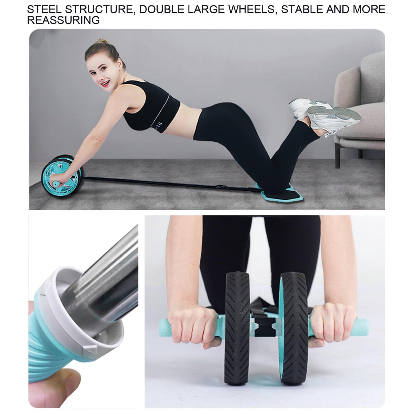 2025 New Double-Wheel Ab Roller for Core Training – Rebound Design with Adjustable Elastic Band, Silent Non-Slip Wheels, Detachable Build, Knee Pad & Bands – Home Gym Gear for Men/Women (Pink)
