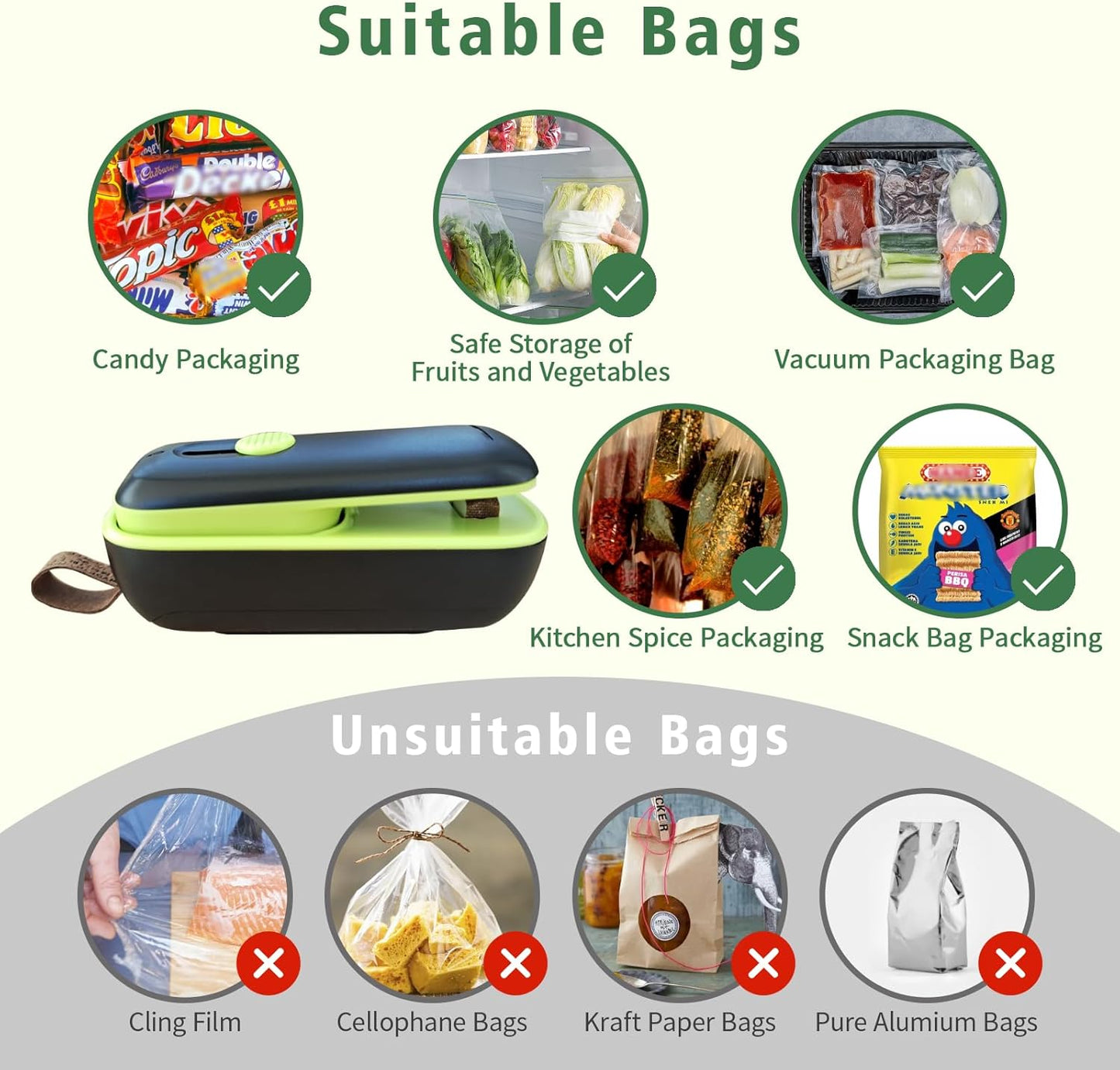 2 in 1 Mini Bag Sealer and Cutter - Magnetic Portable Sealing Machine Heat Seal for Chip Bag Resealer Handheld Reseal Package Plastic Bags for Food Snacks Storage Kitchen Gadgets,Batteries Included