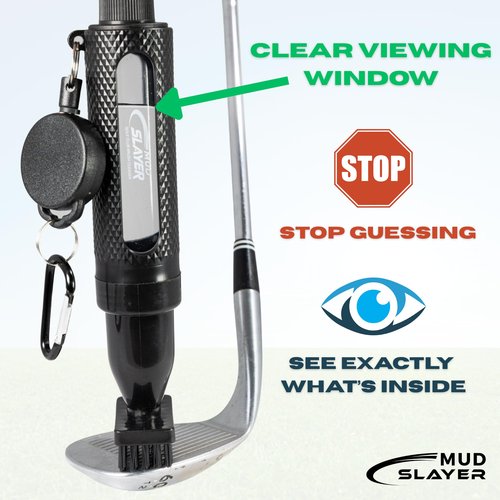 HODL 21 Mud Slayer Golf Club Cleaning Brush with Fine Mist Spray, Leak-Proof Viewing Window & Retractable Clip – Dual Bristle Head, Ergonomic Handle – Must-Have Golf Accessories for Men & Women