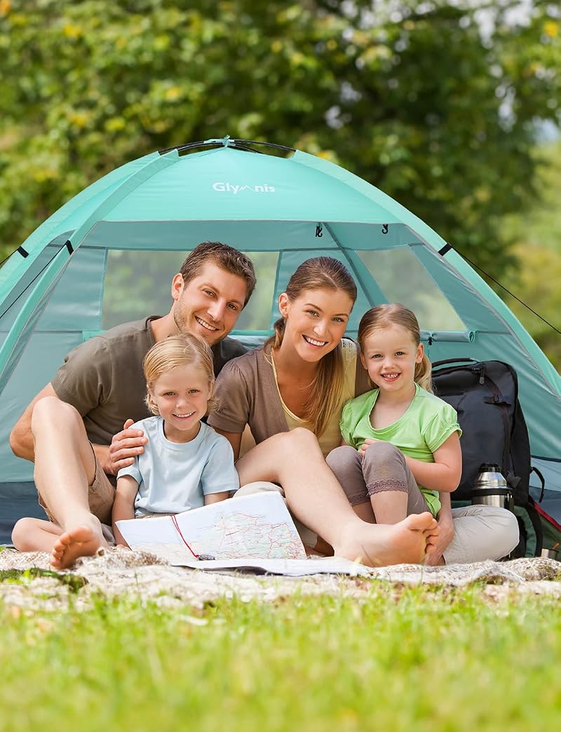 Glymnis 3 Person Beach Tent Sun Shelter UPF 50+ Easy Setup Green Variation: Green+3 Person