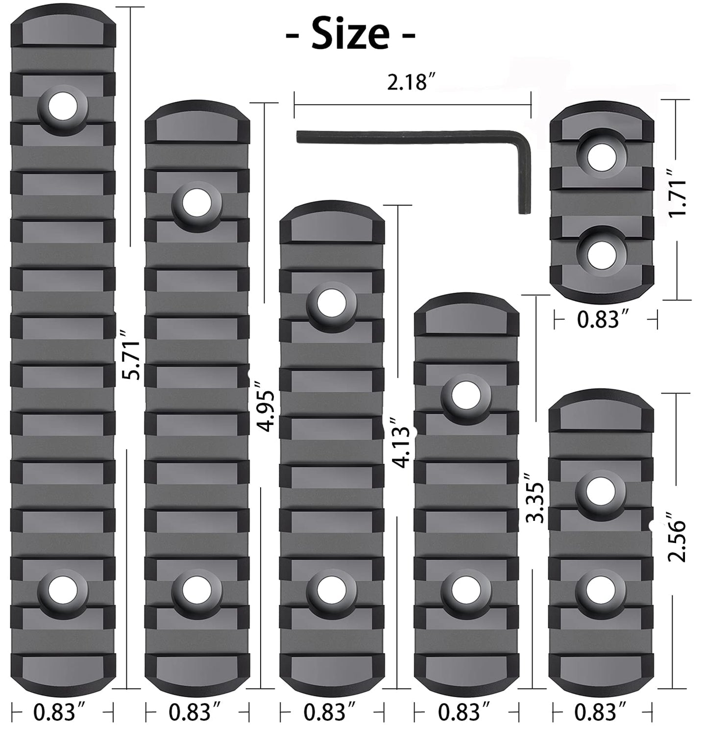 12 Pack Picatinny Rail Polymer Single Picatinny Rail, 3 3 5 5 7 7 9 9 11 11 13 13 Slots Ultralight Rail Black