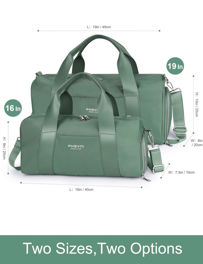 PHSYNI Gym Bag for Women Girls with Shoe Compartment & Wet Pocket - Duffle Bag for Travel Sports Fitness Workout Athletic, 19"-Medium, Olive Green