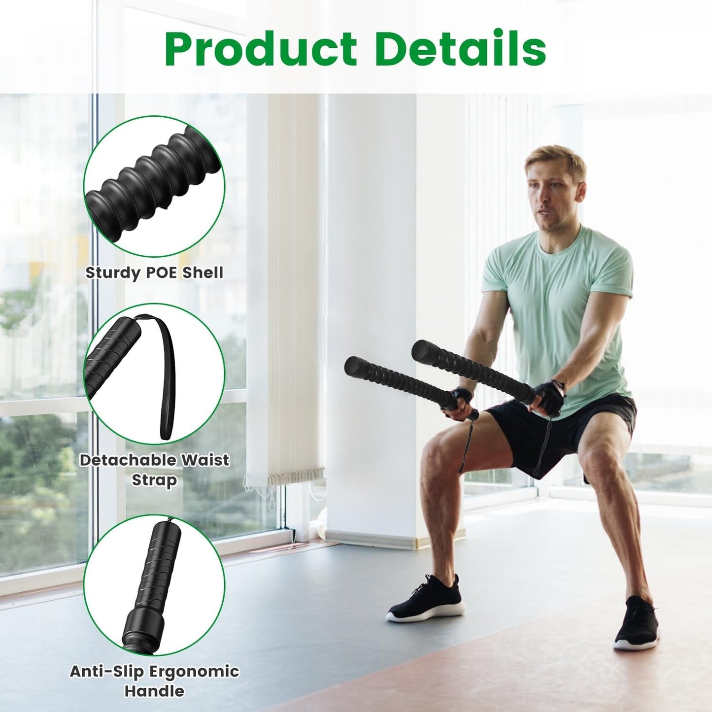 1Pair Ropeless Battle Ropes for Home Portable Compact Workout Exercise Training Battle Rope with Waist Strap for Women Men Strength Training Spring Bar