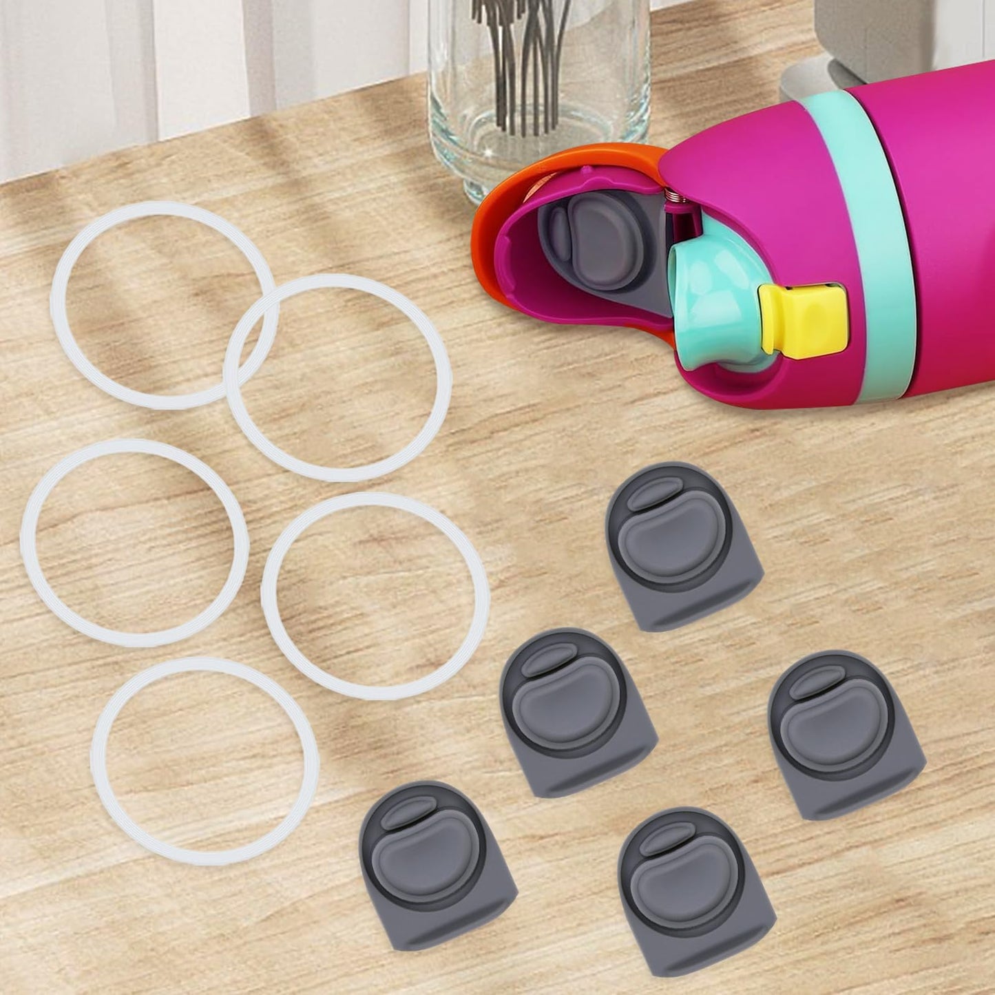BMSQOFD 5 Sets Replacement Seal Gasket Stoppers for Owala Freesip Cap Mouth,Silicone O Sealing Ring Parts Water Bottle Top Lid Accessories for Owala Freesip 16/19/24/32/40oz 5p1-B03