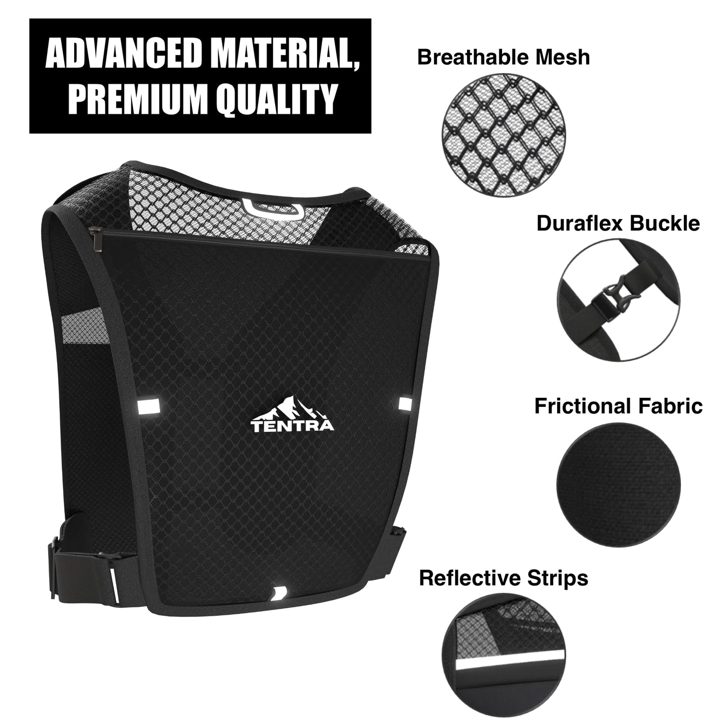 TENTRA Running Vest with 500ml Soft Flask, 8 Pocket Hydration Vest for Women Men โ Lightweight Reflective Running Vest with Waterproof Phone Pouch