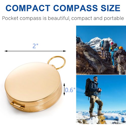 Tebery 2 Pack Classic Pocket Style Copper Clamshell Compass, Glow in The Dark Military Compass Survival Gear Compass, Waterproof Luminous Kids Compass for Hiking Camping Hunting Climbing (Brass)