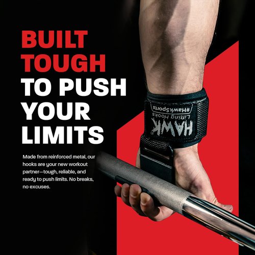 Hawk Sports Black - Lifting Hooks - Wrist Hooks for Weightlifting