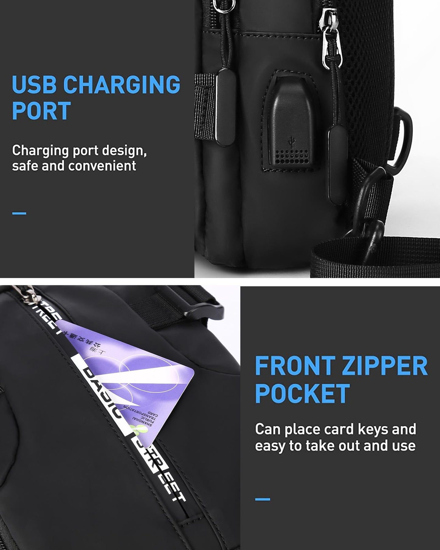 Large Black Sling Bag for Men, Shoulder Messenger Bag for Mens, Anti Theft One Strap Motorcycle Backpack Sling Chest Bag for Casual Hiking Walking Biking Travel Cycling Outdoor Sports