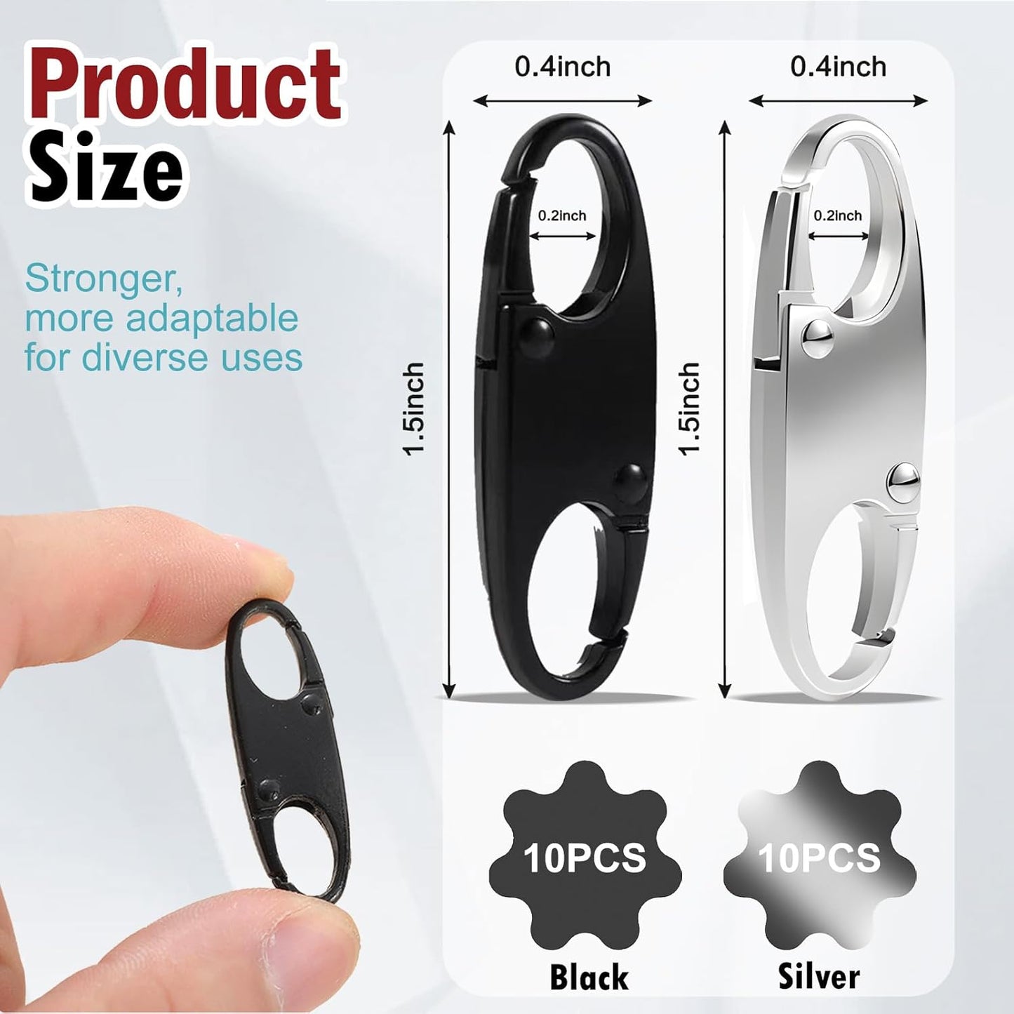 20 Pcs Zipper Clips Anti Theft Double Opening Small S Carabiner Clip Zipper Lock Theft Clasp for Backpack Purse Luggage Suitcase (Black and Sliver)