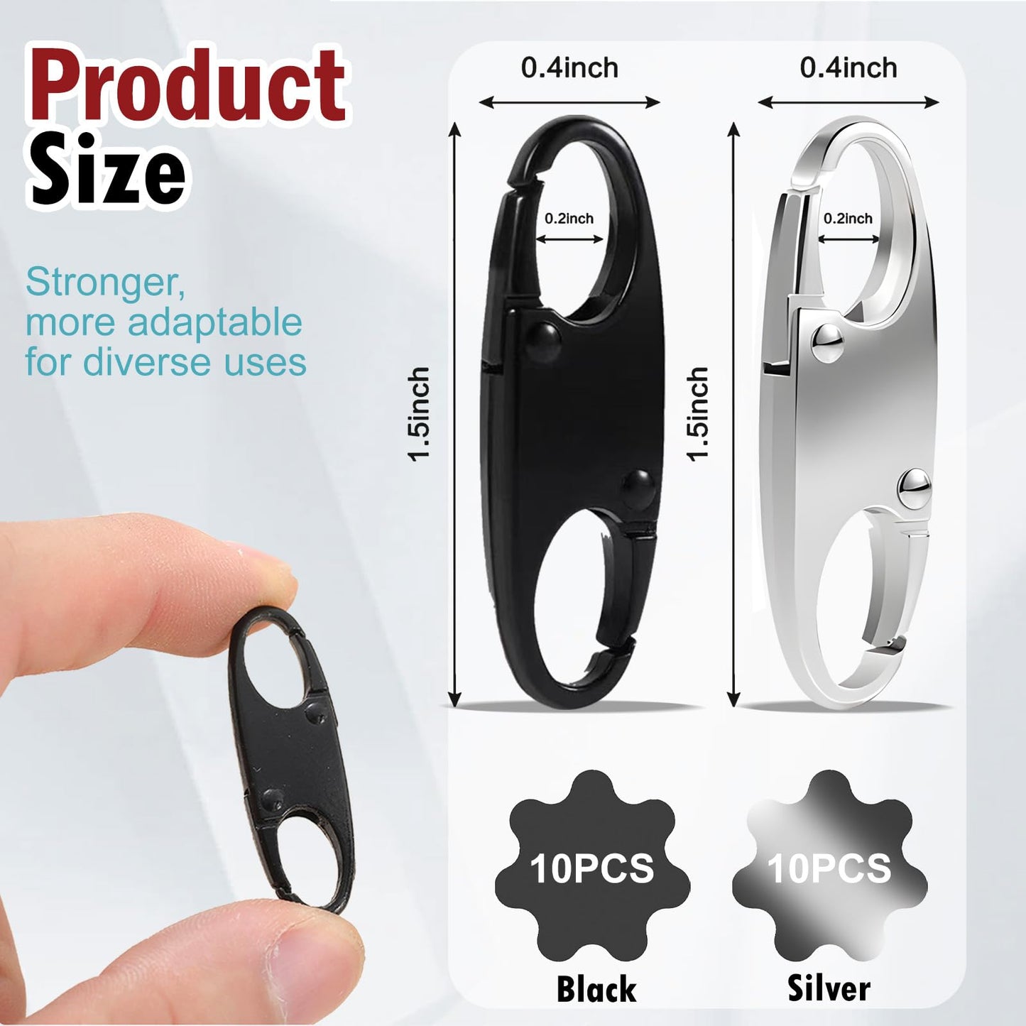 20 Pcs Zipper Clips Anti Theft Double Opening Small S Carabiner Clip Zipper Lock Theft Clasp for Backpack Purse Luggage Suitcase (Black and Sliver)