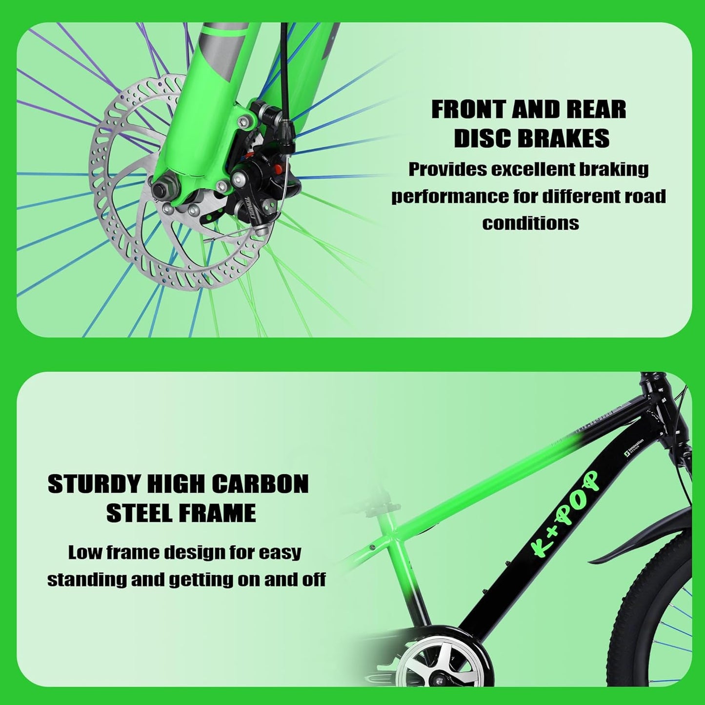 20 Inch/24 Inch Kids Mountain Bike,Single Speed Kid Bicycles for Boys & Girls Ages 8-12,Front Suspension Fork Kids' Bicycles with Dual-Disc Brake,Front and Rear Disc Brakes