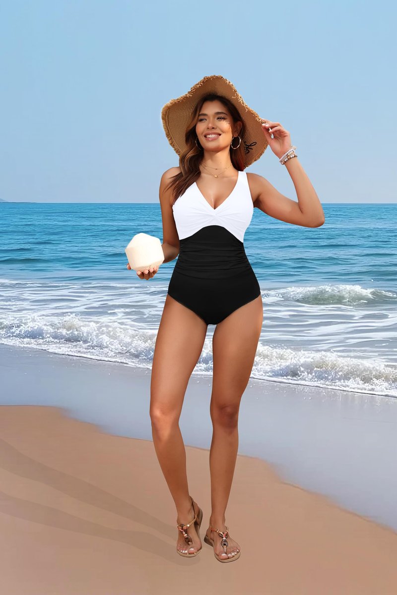 Holipick Black and White Women Tummy Control One Piece Swimsuit - Push Up Bathing Suit Full Coverage Slimming Swimwear XL