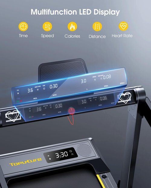 TOPUTURE Walking Pad Treadmill with 12% Incline, 4 in 1 Folding Treadmill for Home/Office with Handle Bar, 2.5HP Under Desk Treadmills Portable Walking Pad with App & Bluetooth Speaker, 0.6-10MPH