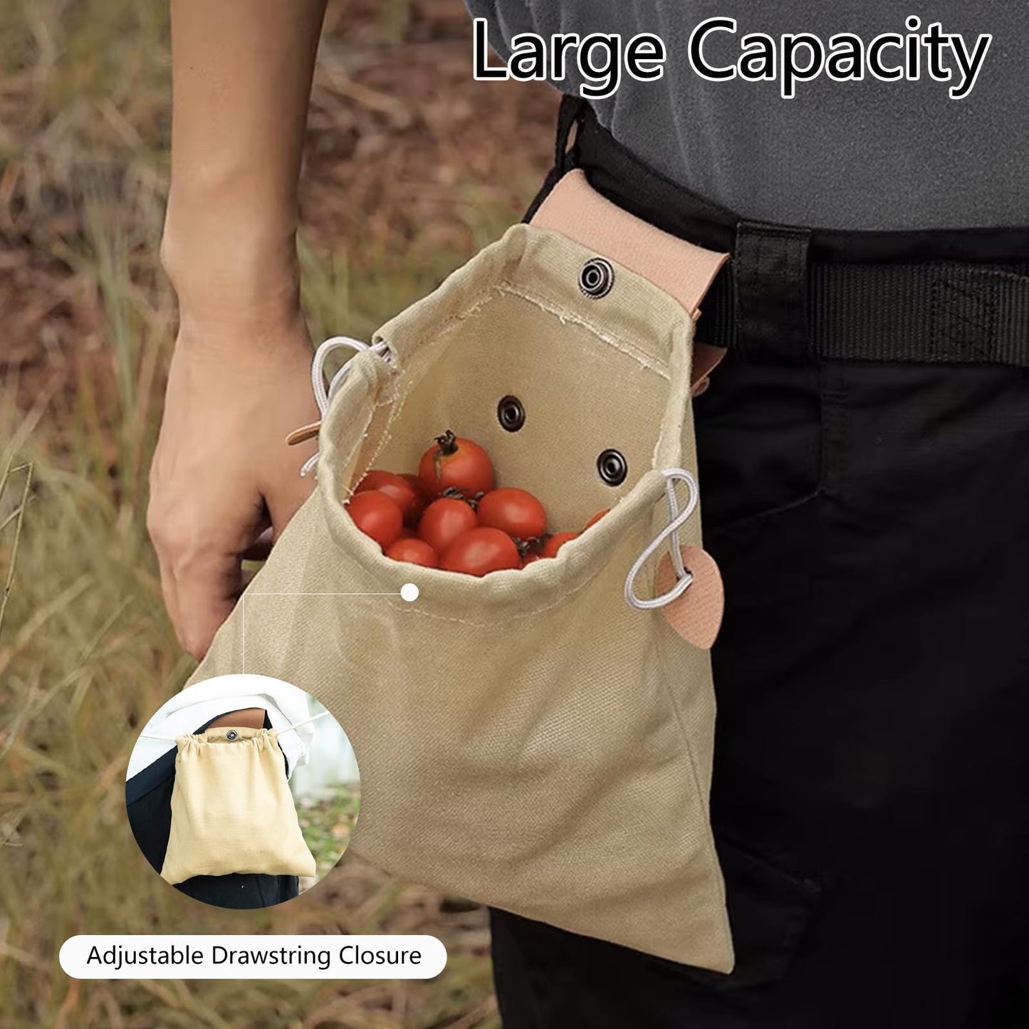 2-Pack Canvas Leather Foraging Bags, Portable Foldable Gathering Bags, Ideal for Mushroom Picking, Hiking, Hunting, Camping, and Bushcraft (Black)