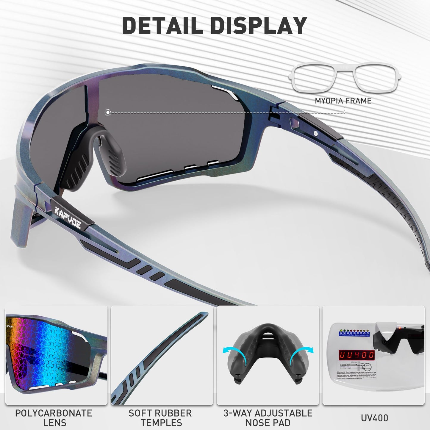 KAPVOE Polarized Cycling Glasses for Men Women Mountain Bike Sunglasses MTB Goggles TR90 Sport Sunglasses UV400 Protection Biking Bicycle Riding Running Triathlon Baseball Golf Cycle