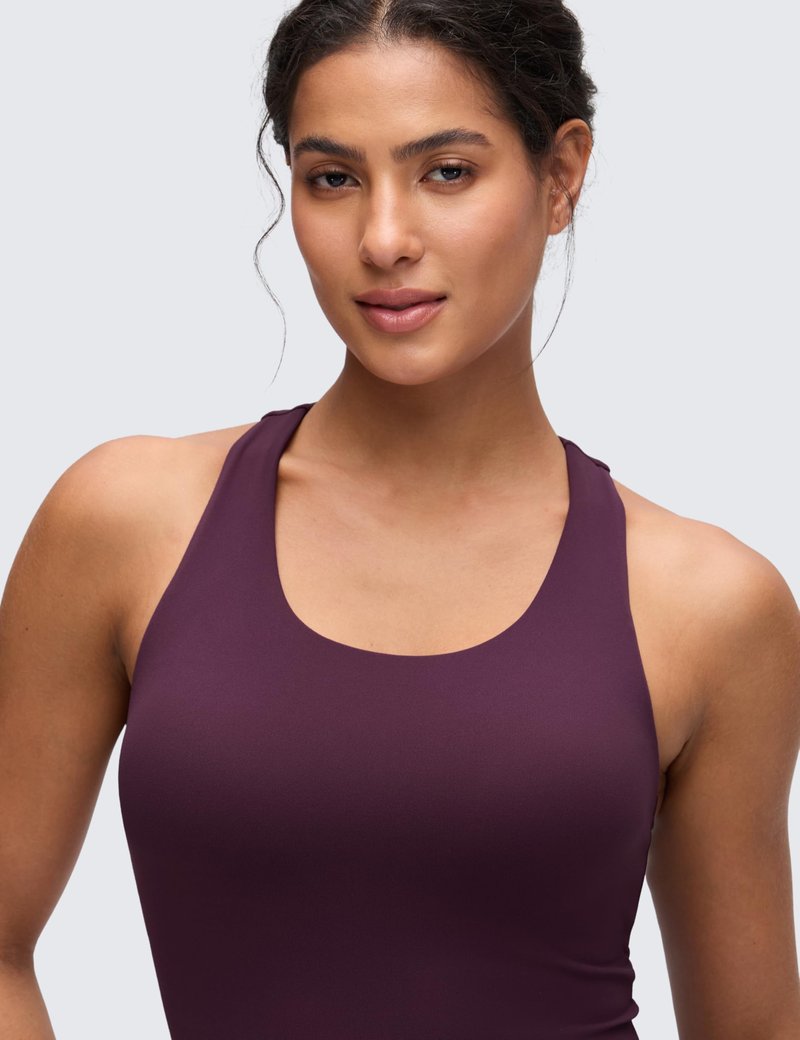 CRZ YOGA Butterluxe Workout Racerback Tank Tops for Women - Padded Athletic Spandex Yoga Shirts with Built in Bra Deep Purple Medium