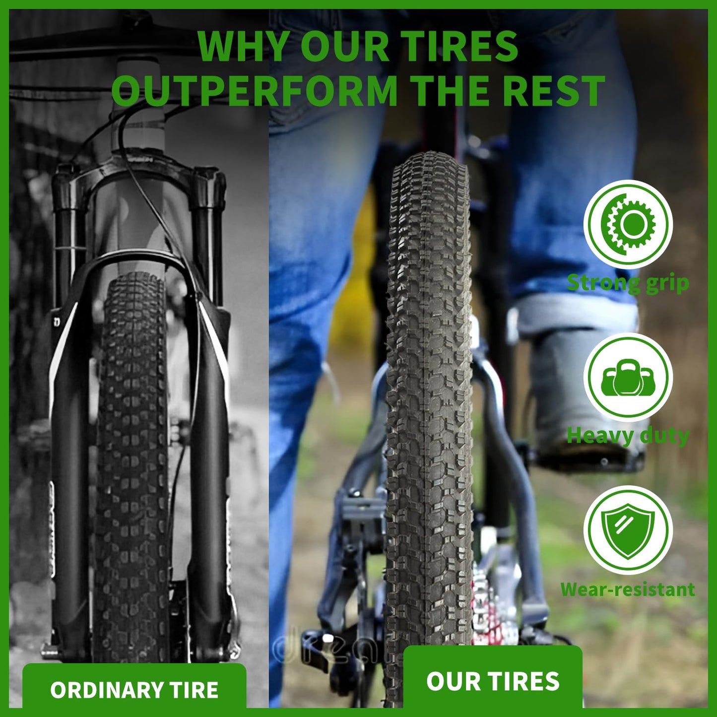 2-Pack Mountain Bike Tires Set | 26x1.95/2.125 Inch Foldable Replacement Tires with Tubes & Tire Levers | All-Terrain MTB Tire for Trail, Road, Beach & Snow