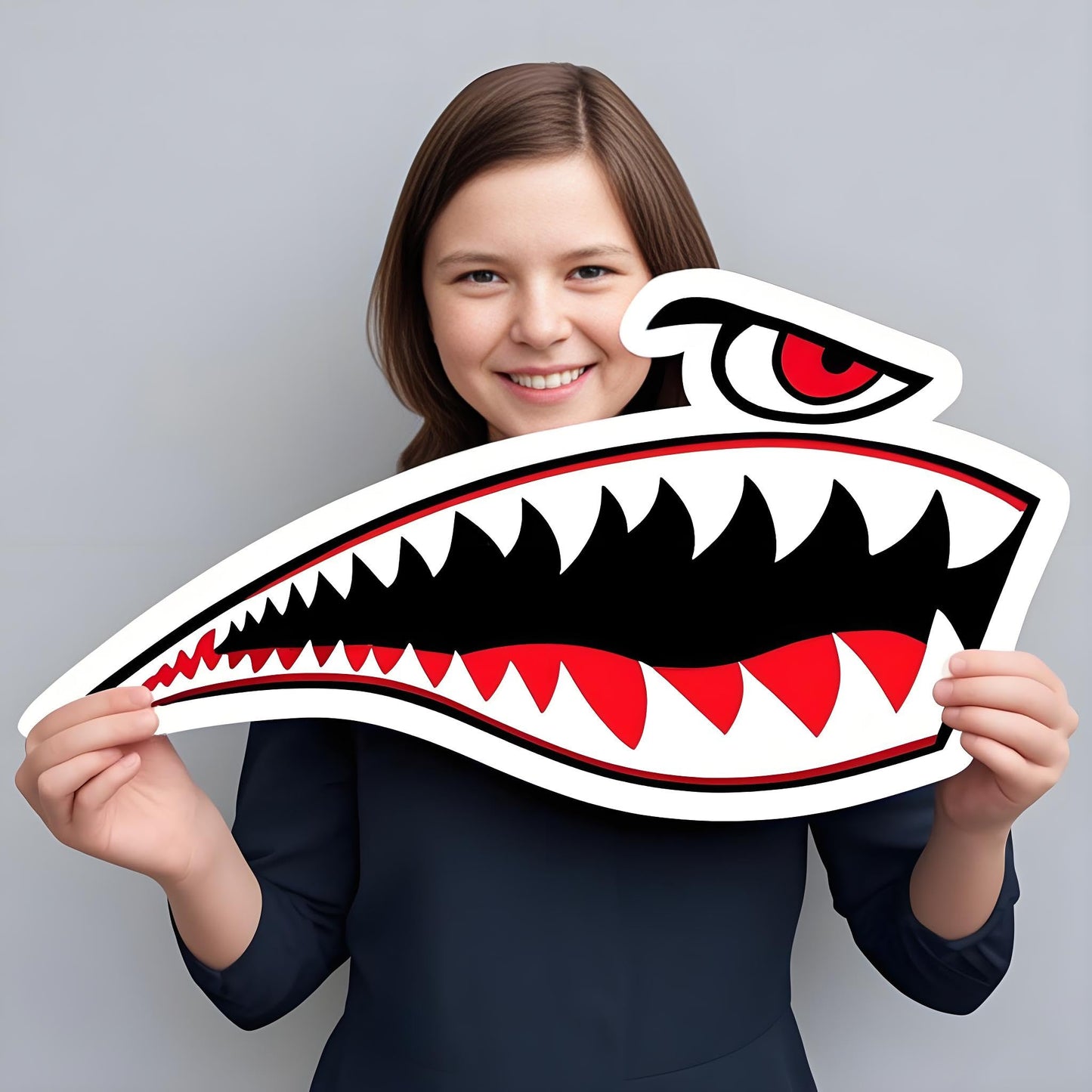 Kayak Stickers, PVC Waterproof Shark Teeth Mouth Decals for Fishing Boat, Kayak Accessories (Flying Tiger Shark, 12")