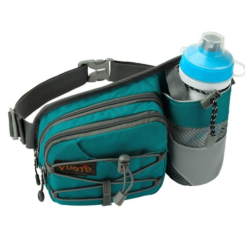 YUOTO Outdoor Fanny Pack with Water Bottle Holder for Walking Hiking Hydration belt Waist Bag Green