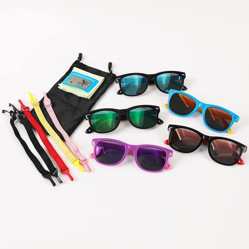 azuza 5 Pack Kids Sunglasses Silicon Unbreakable Polarized UV Protected Sports toddler Sunglasses for Kids Boys and Girls