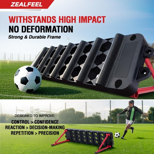 ZEALFEEL Soccer Rebounder Board, Portable Dual Surface Soccer Wall with 3 Adjustable Angles for 6 Rebound Modes for Passing, Control & Reflex, Kick Back Wall Trainer Equipment for All Player Levels