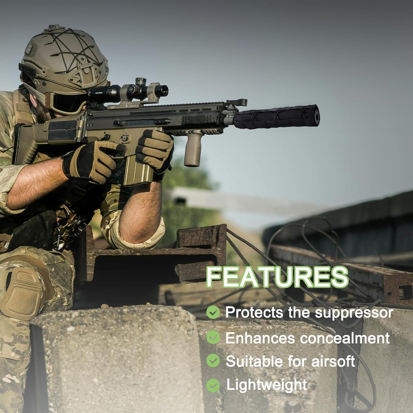 2 Pack Quick Release Suppressor Cover in 1000D Nylon - 8.7In Tactical Pouch with Adjustable Molle System for Tactical Tools & Accessories, Hunting, Outdoor