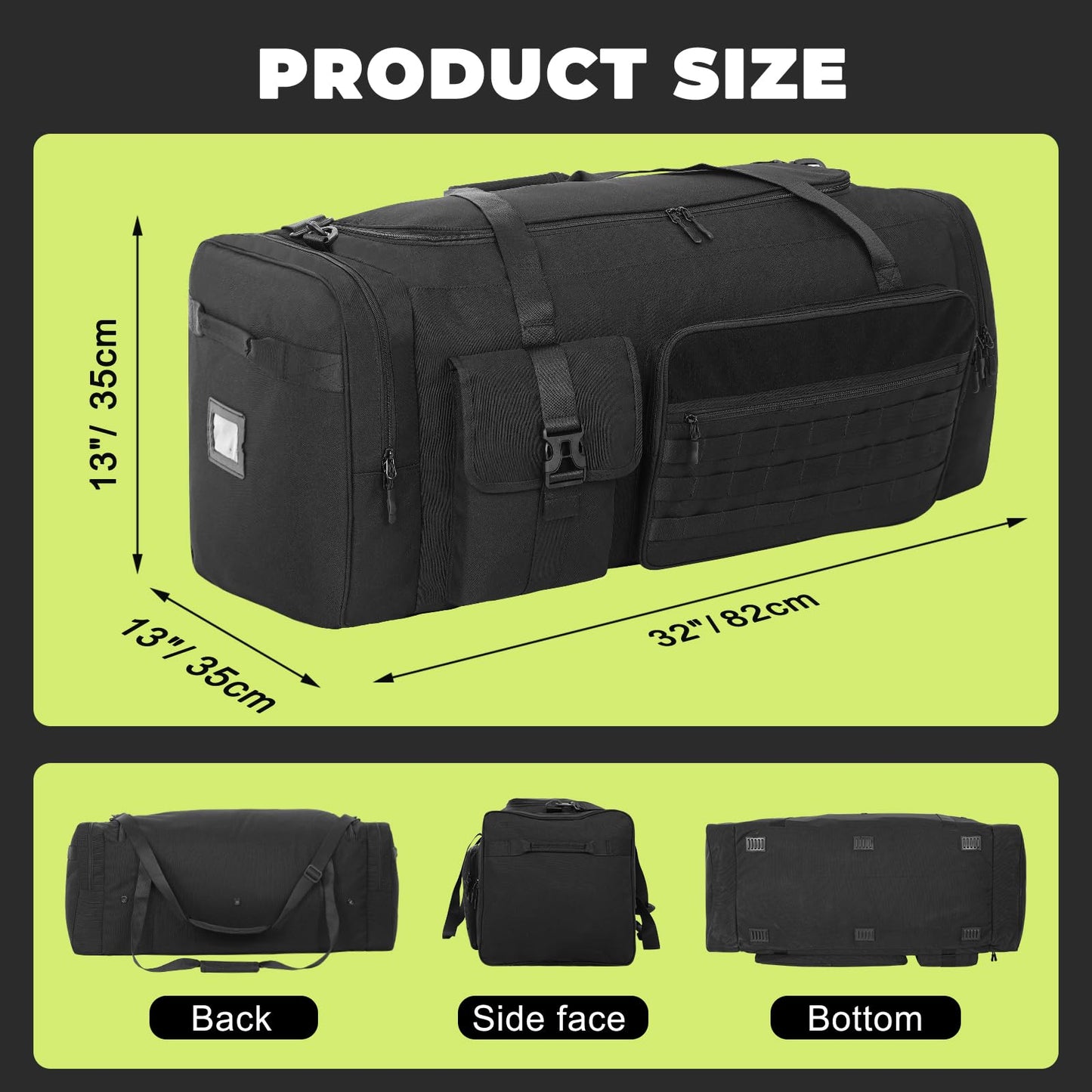100L Heavy Duty Equipment Bag – 32" (82cm) Large Duffle for Hockey Gear, Football Pads & Helmet, XL Sports Gym Travel Bag for Men, Soccer & Team Use with Shoulder Strap (Black)