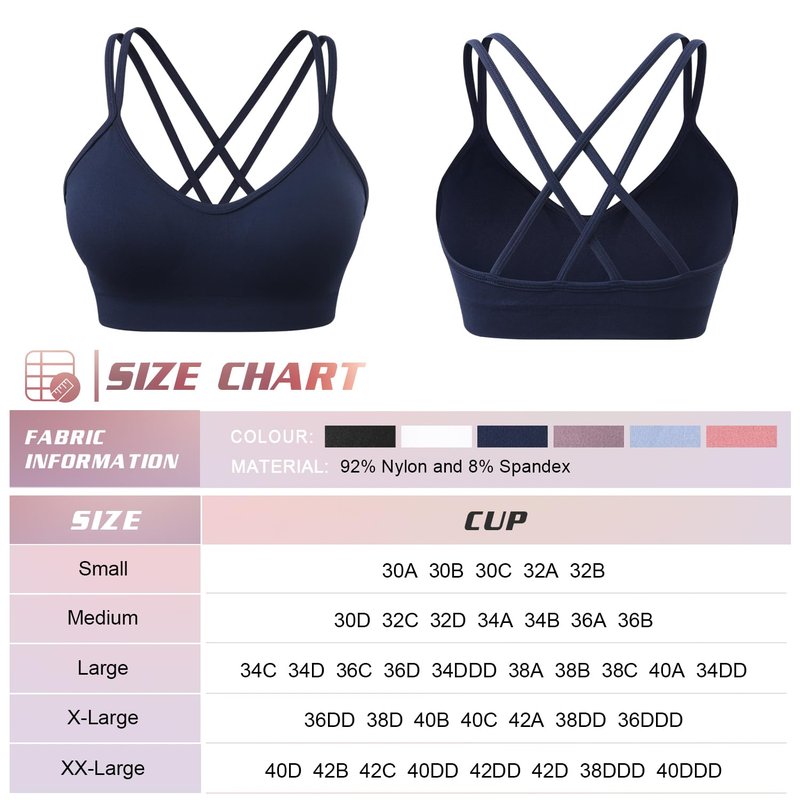 VEQKING Women's Cross Back Sports Bra Padded Strappy Medium Support Yoga Bra for Workout Fitness 3 Pack