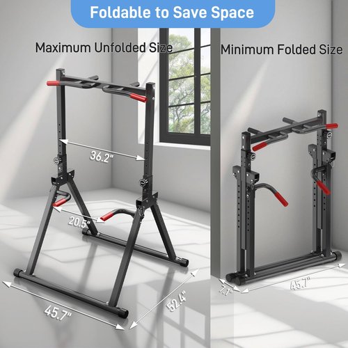 Klismos Foldable Pull Up Bar Station, Adjustable Multifunction Power Tower Dip Bar Station Home Gym Strength Training Workout Equipment for Pull-up Push-up Dips