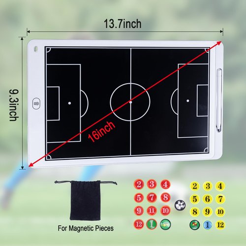 WodGod Magnetic Electronic Soccer Coaching Board, 16 inch LCD Soccer Coaching Board,LCD Soccer Strategy Board with Stylus Pen,Soccer Board Tactic Board, Training Equipment,White