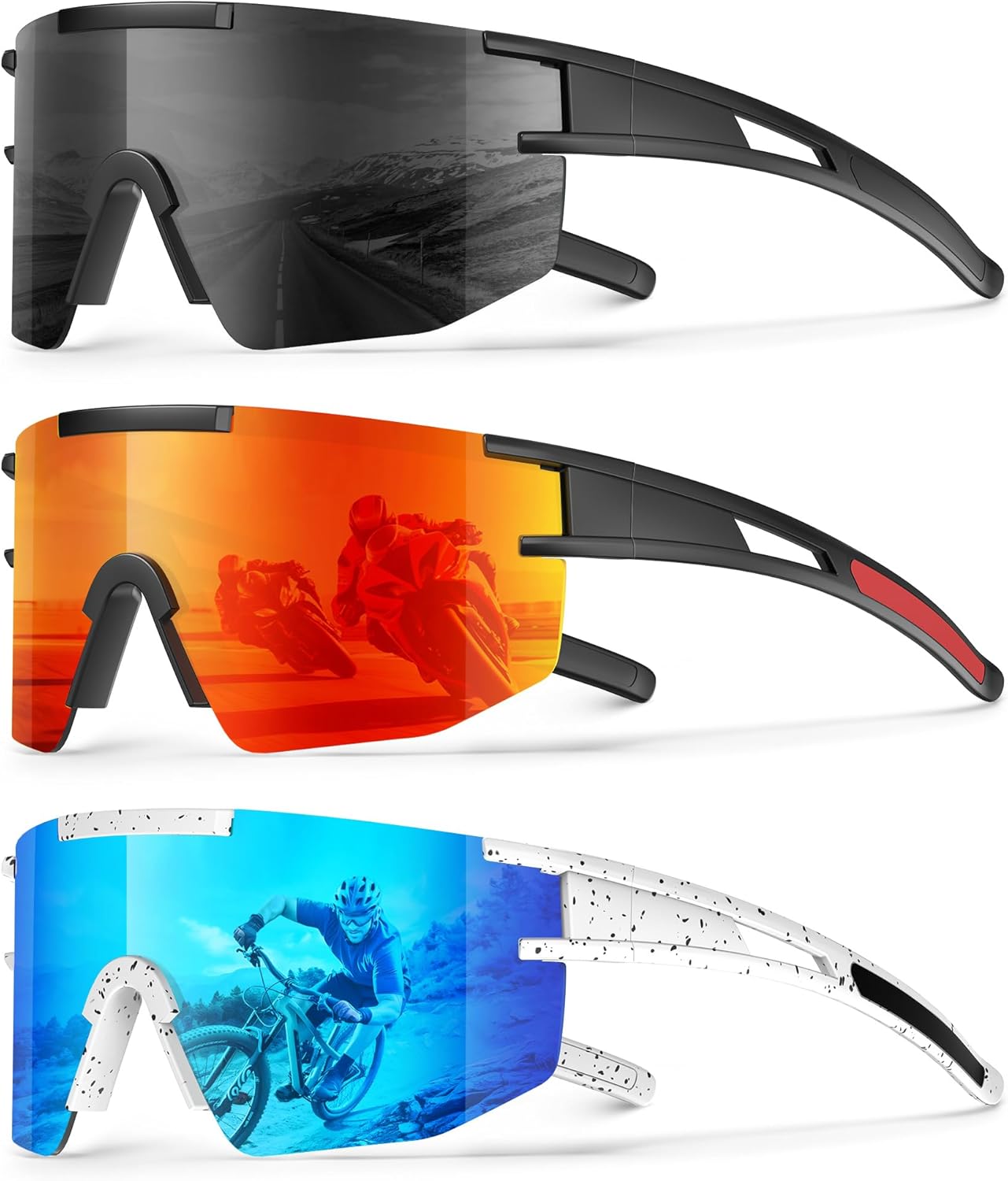 KALIYADI Polarized Sports-Sunglasses Men Running-Sunglasses: Cycling Sun Glasses Women UV400 Driving Fishing 3packs