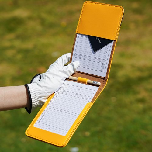 LZFAN Golf Scorecard Holder & Yardage Book Cover, Golf Accessories Yellow Beer Bear Premium Leather Yardage Book Holders Cover