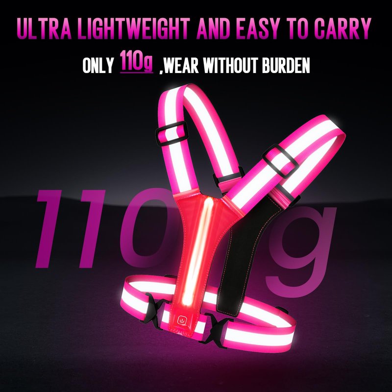 ocuvaep LED Reflective Running Vest Gear, High Visibility Reflective Running Gear, Light Up Running Vest Rechargeable Running Lights for Night Walking Running Cycling