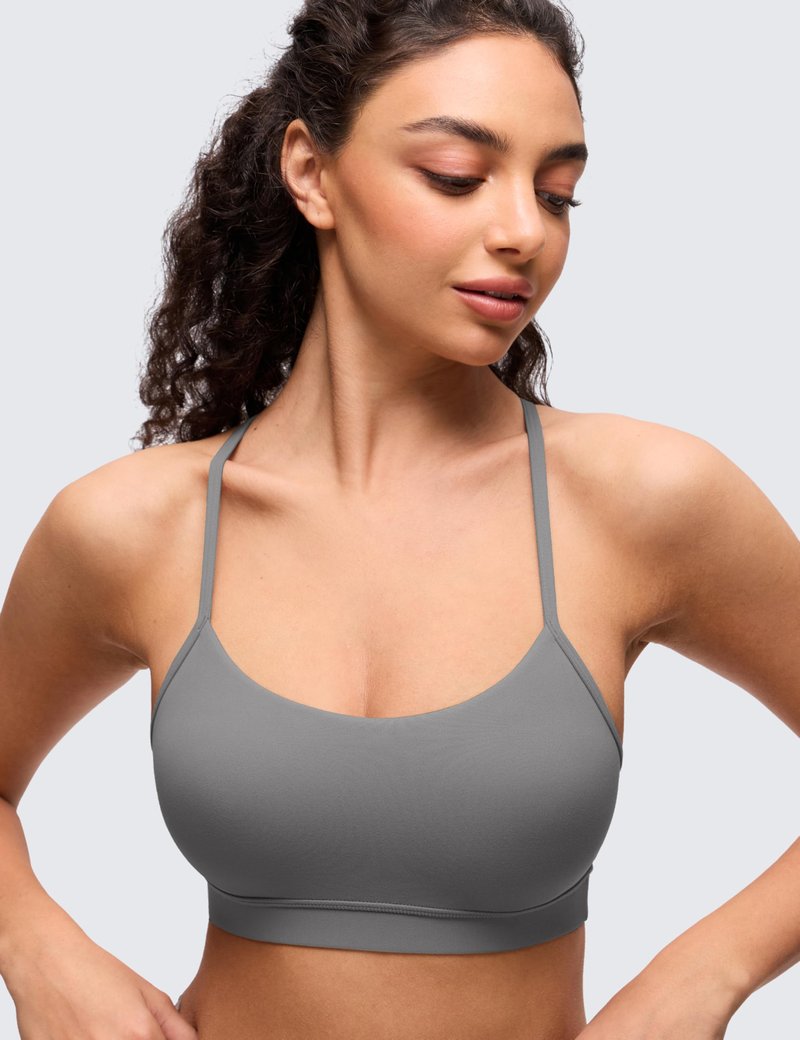 CRZ YOGA Butterluxe Y Back Sports Bras for Women - Padded Racerback Low Impact Spaghetti Thin Strap Workout Yoga Top White Apricot Medium