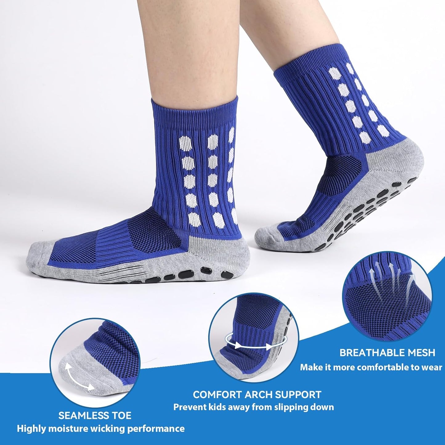 3 Pairs Kids Grip Soccer Socks Cushioned Non Slip Football Athletic Sports Socks for Boys Girls