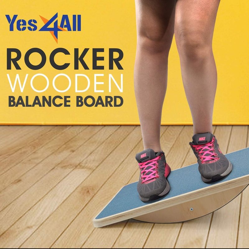 Yes4All Professional Rocker Balance Board, Wobble Board for Adults Anti-Slip| 17.5” Rocker Board, Standing Desk Core Strength Wooden Balance Board