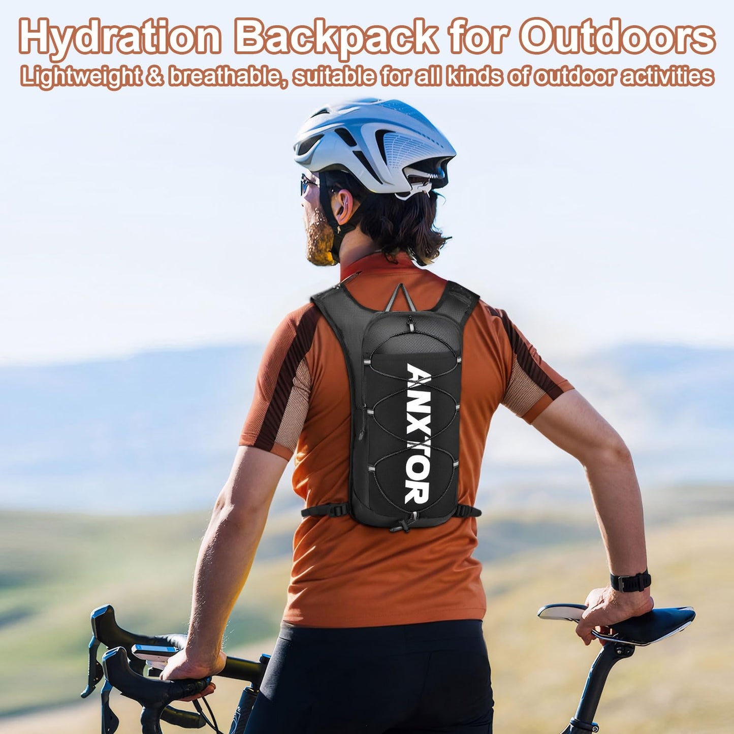 Hydration Backpack with 2L Water Bladder, Adjustable Chest Straps Running Hydration Vest Lightweight Daypack Reflective Pack for Women Men Hiking Trail Running Climbing Biking Cycling Marathon, Black
