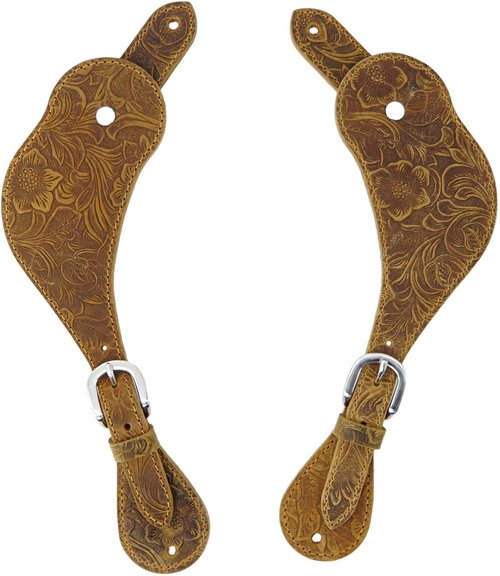 Jeereal Leather Spur Straps for Cowboy,Western Men and Women's Boots Equipment,Double Ply Reinforced Stitching Spur Straps (Bourbon Brown | Pattern)