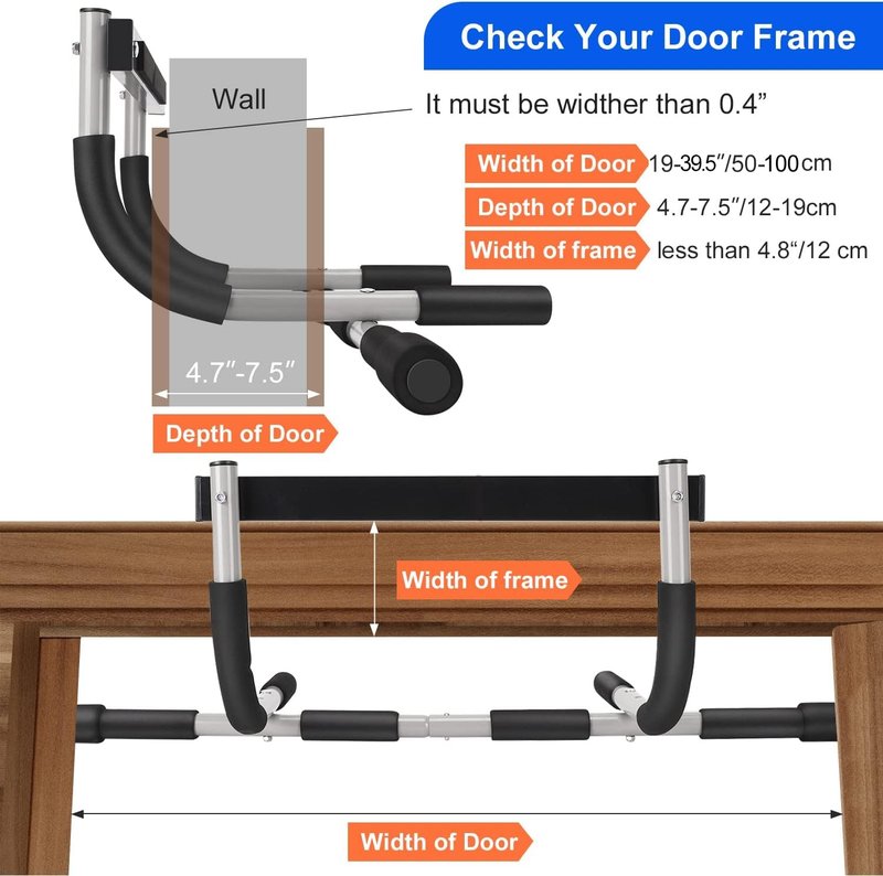 Doorway Pull Up Bar for Home Gym, Padded Grips Chin Up Bars for Door Frame, Heavy-Duty Thickened Steel