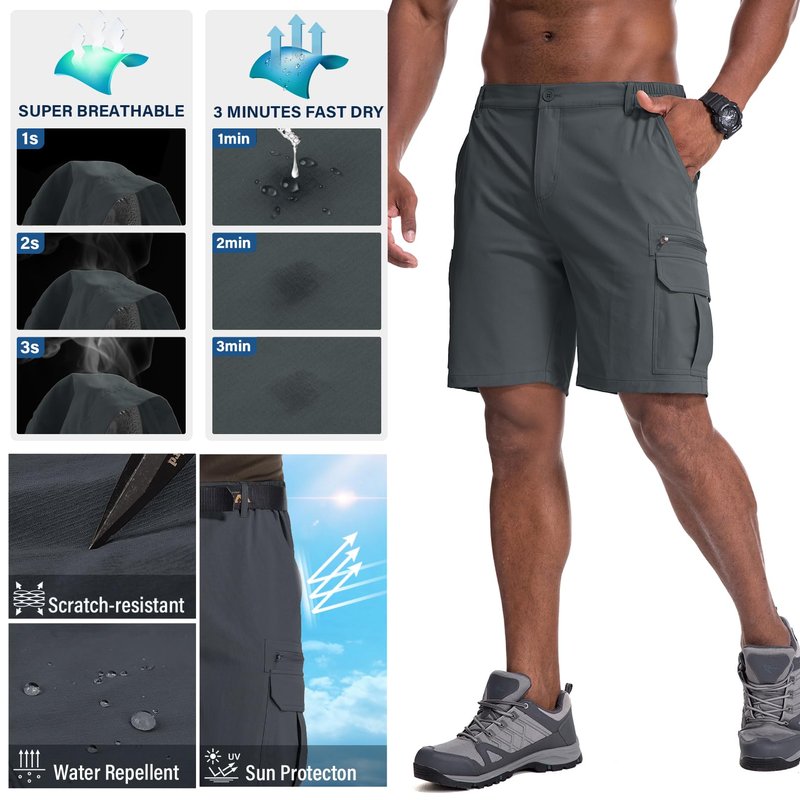Jessie Kidden Mens Outdoor Casual Expandable Waist Lightweight Water Resistant Quick Dry Fishing Hiking Shorts (6222 Iron Grey 32)