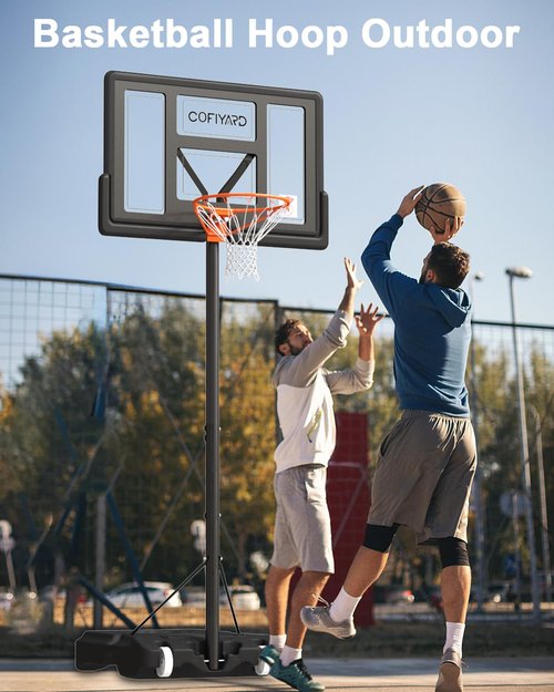 Cofiyard 10FT Basketball Hoop Outdoor System with Extra Sandbag,Height Adjustable Basketball Goal System 44 Inch Shatterproof Backboard for Youth/Teens/Adults Indoor Outdoor (New Black)