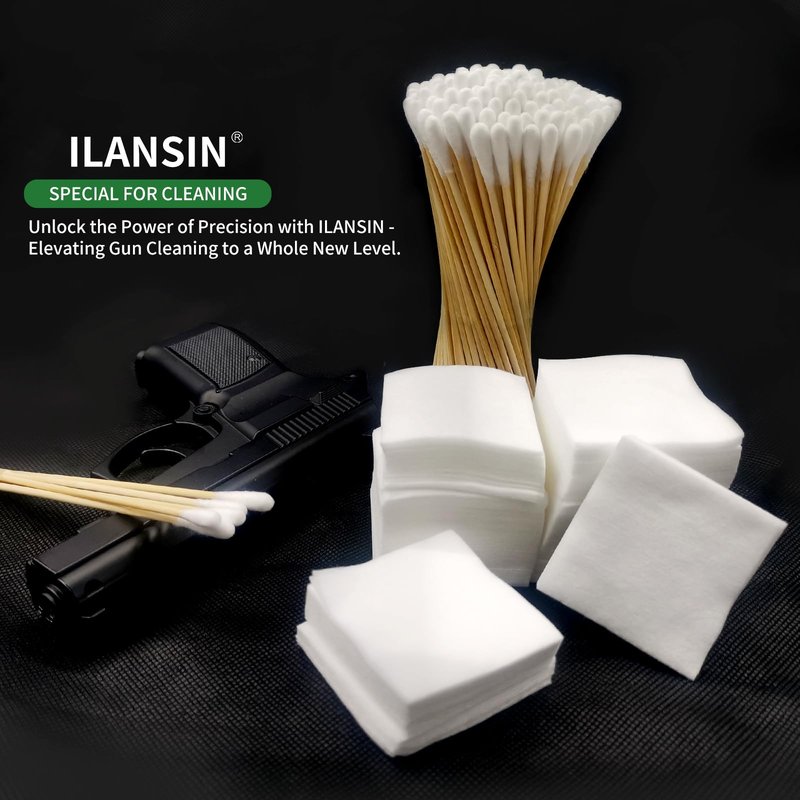 ILANSIN 1300PCS Gun Cleaning Kit - 1000PCS Patches + 300PCS Swabs, 2"x2" Rags, 6" Long Cotton Swabs for 9mm & All Calibers