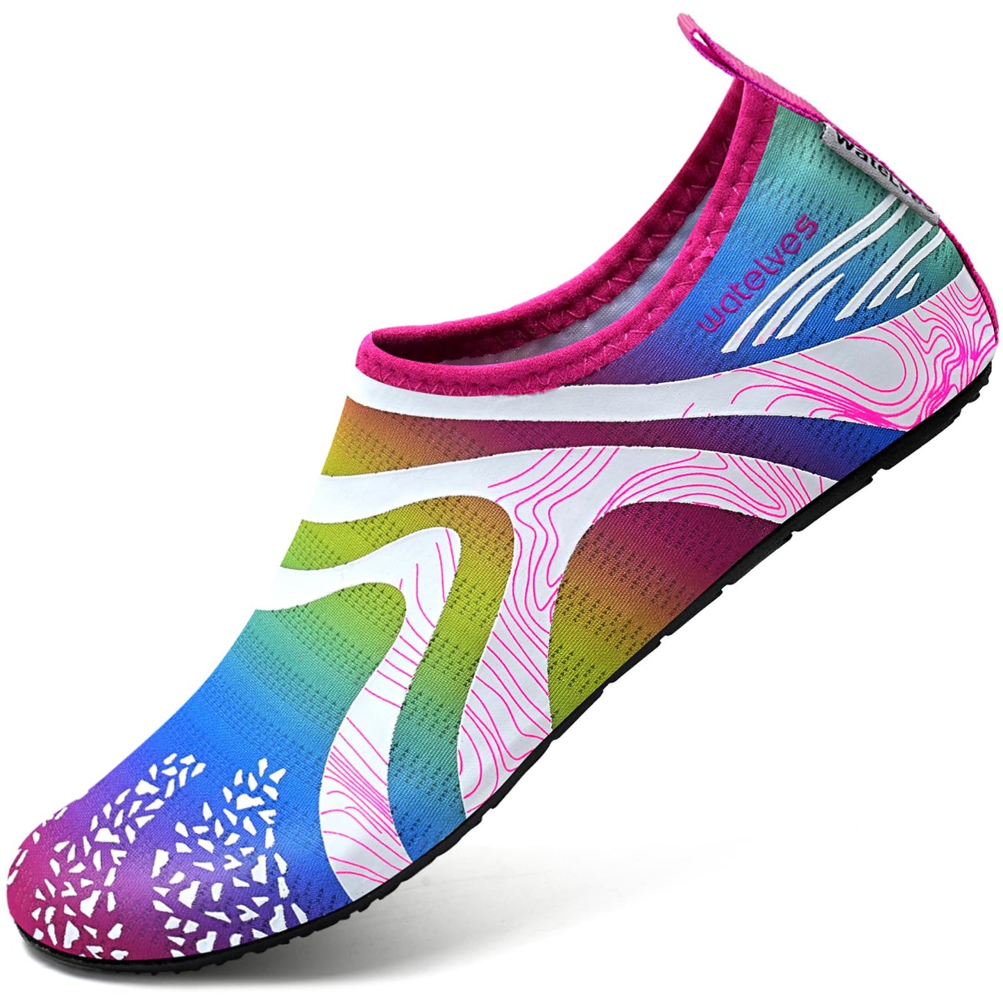 WateLves Water Shoes for Womens Mens Barefoot Quick-Dry Aqua Socks for Beach Swim Surf Yoga Exercise (JY.Rainbow, 38/39)